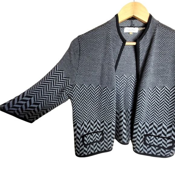 Calvin Klein Merino Wool Hounds tooth Open Sweater with Pockets - Picture 3 of 13